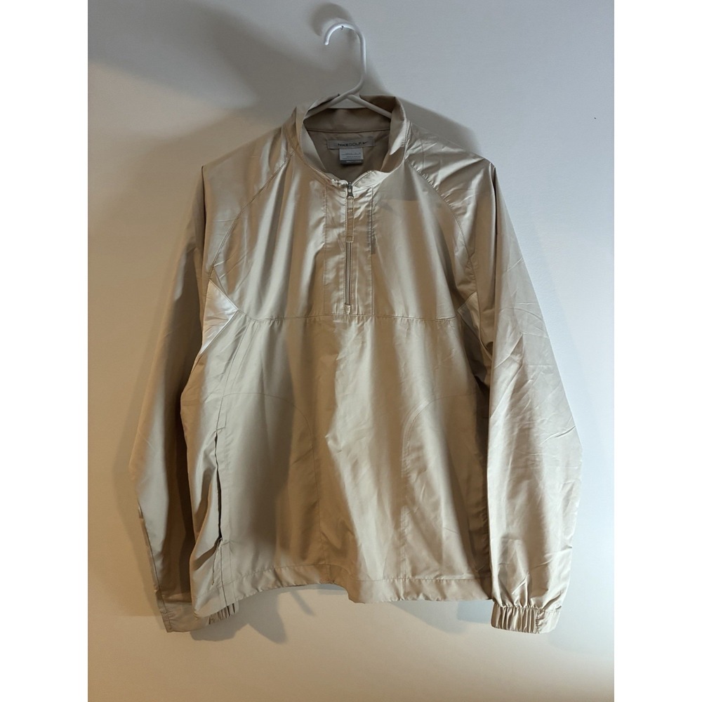Nike Women's Golf pull over Windbreaker Large zippered pockets Beige Lightweight